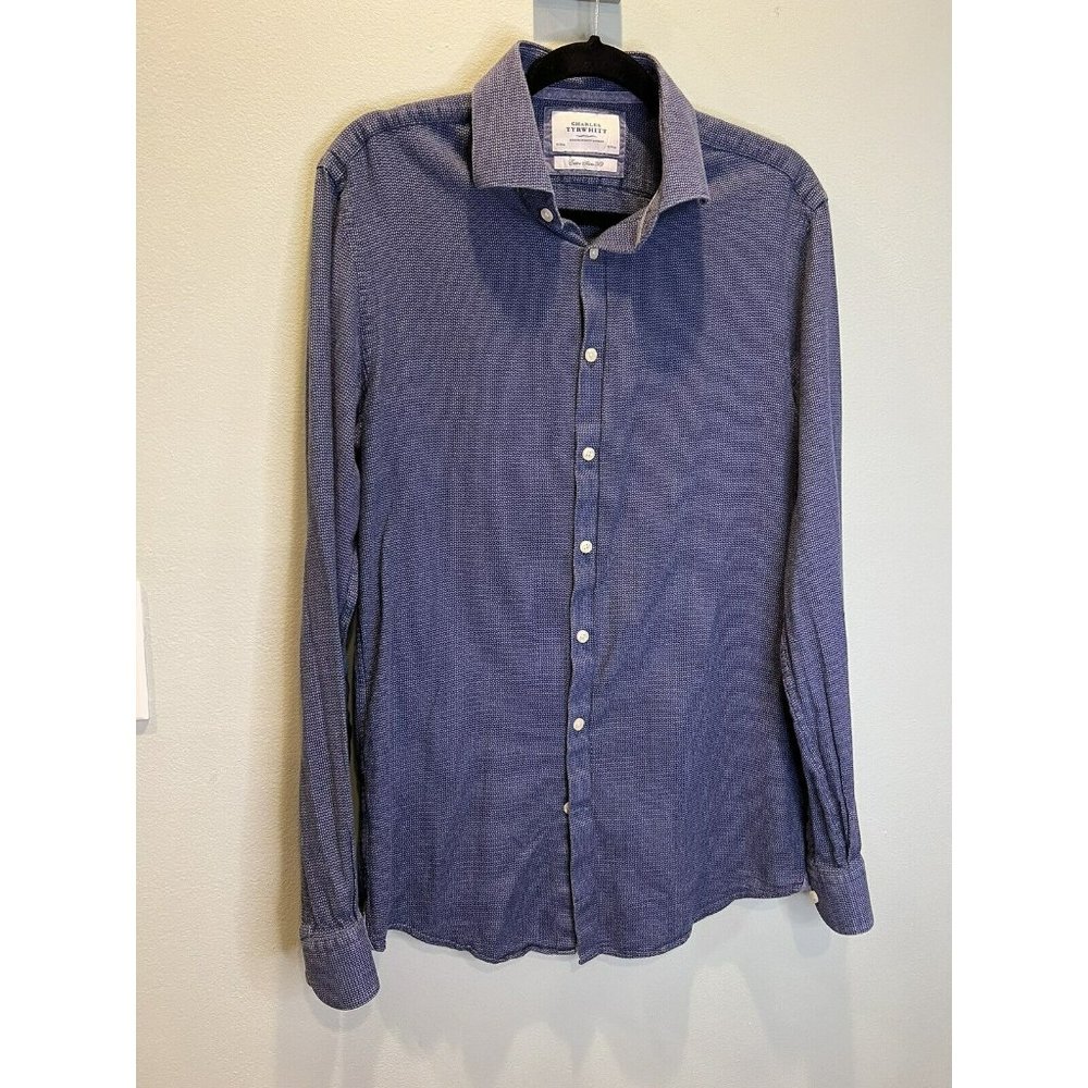 CHARLES TYRWHITT Extra Slim Fit Dress Shirt Blue/White Size Mens Size 16/36